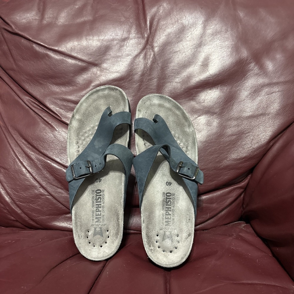 Mephisto Women's Helen Slide Leather Sandals Navy Blue Size EU 40 walking travel